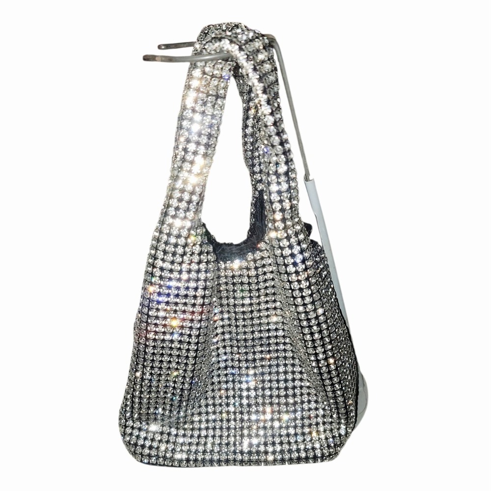 Expressions NYC E/N Rhinestone Mini Tote Handbag Silver Crystal Chain Strap